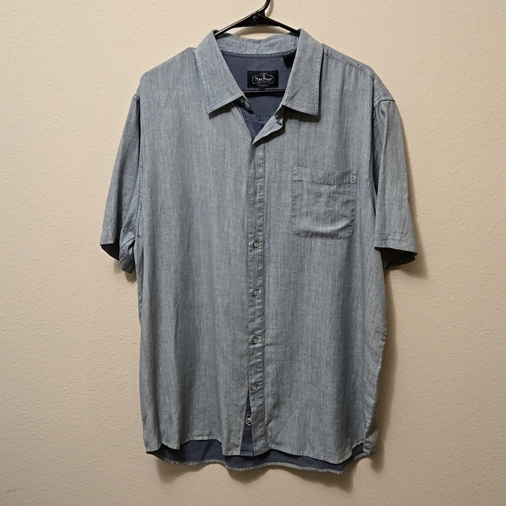 Nat Nast Large Silk Linen blend button down short sleeve shirt
